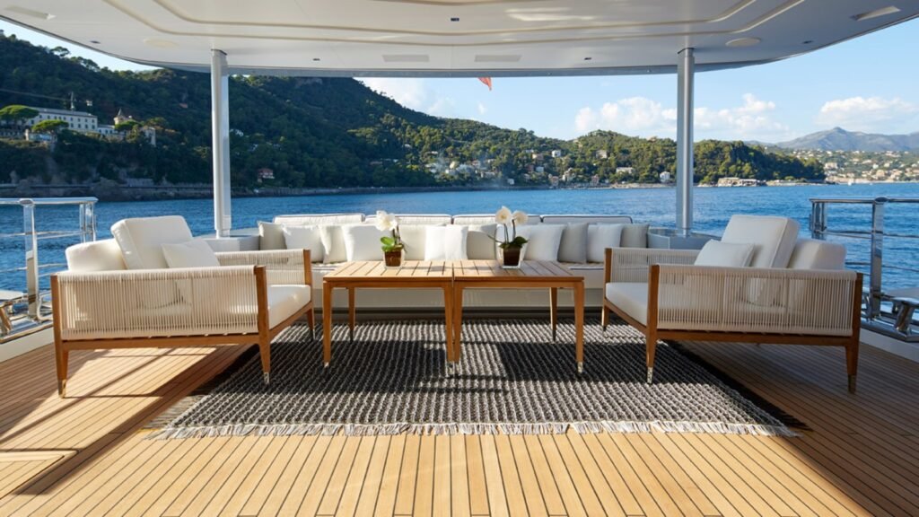 M/Y Spring shaded aft deck dining