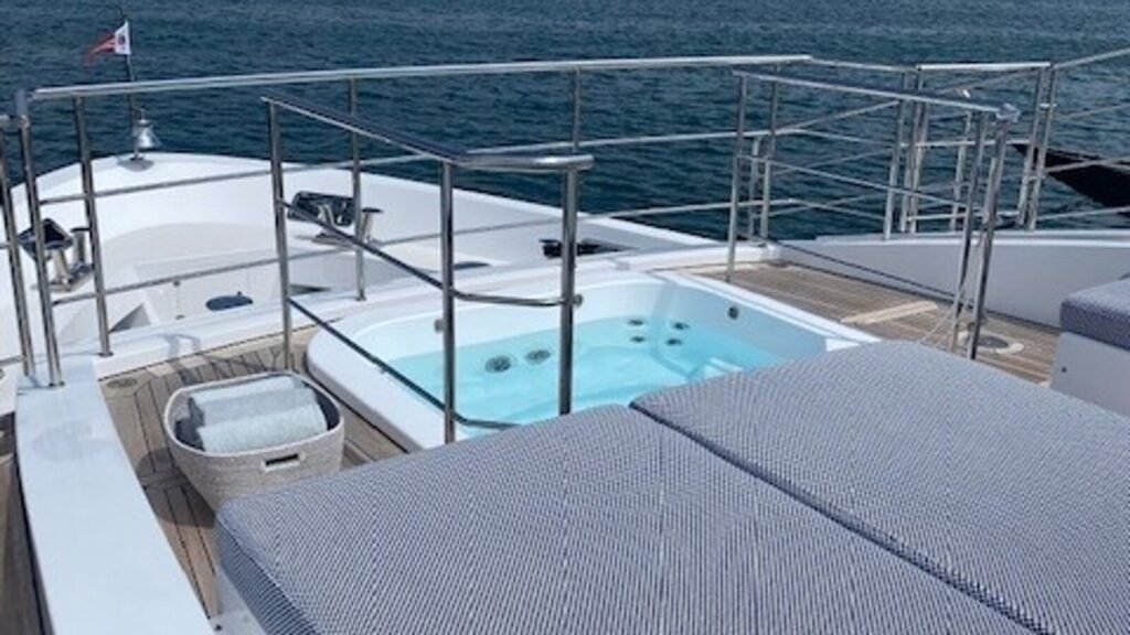 Charter yacht in the Berry Islands, aft deck and swim platform