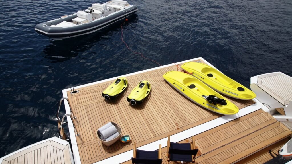 Harbour Island charter yacht, deck and pink sand beach