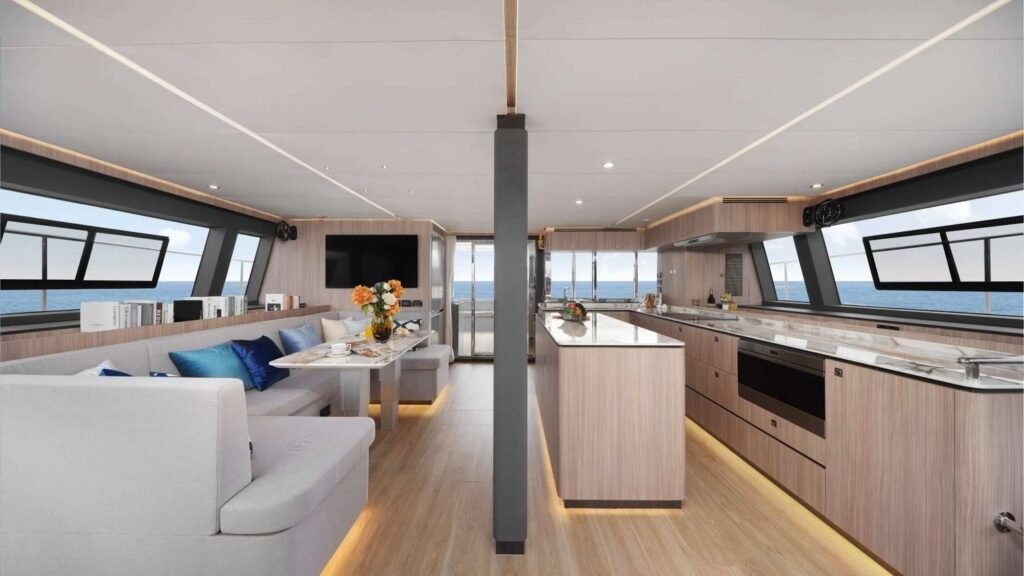 Salon and galley on board ANDARE OLTRE