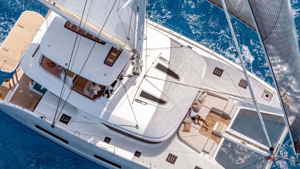 Bow and trampolines on board LULU