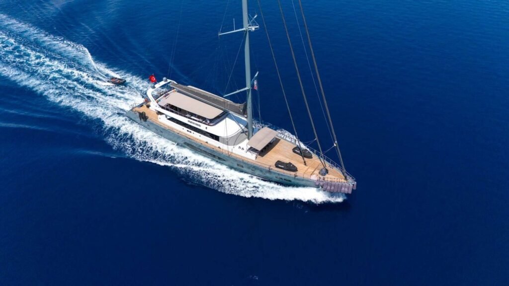 75,000 euro yacht charter, exterior profile at anchor