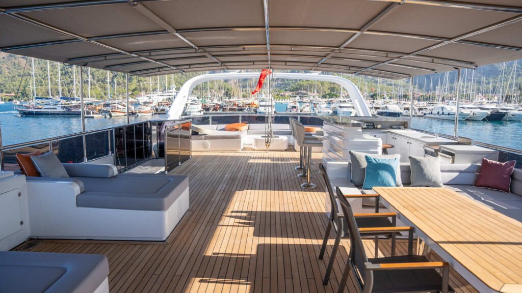 75,000 euro charter yacht, sun deck and aft terrace
