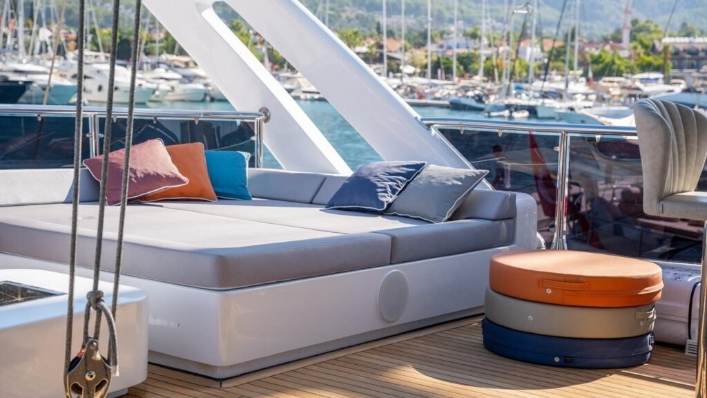 75,000 euro charter yacht in Kyparissi, bow deck and sea views