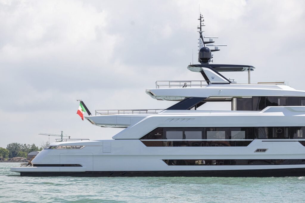 Ocean King Ducale 120 profile at anchor