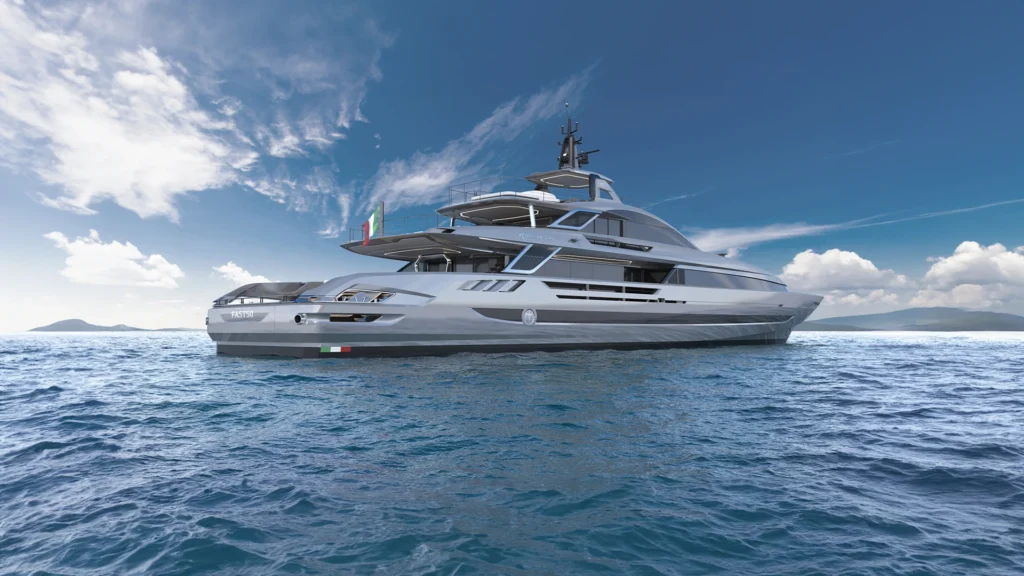 Baglietto FAST50 bow three-quarter view on the water