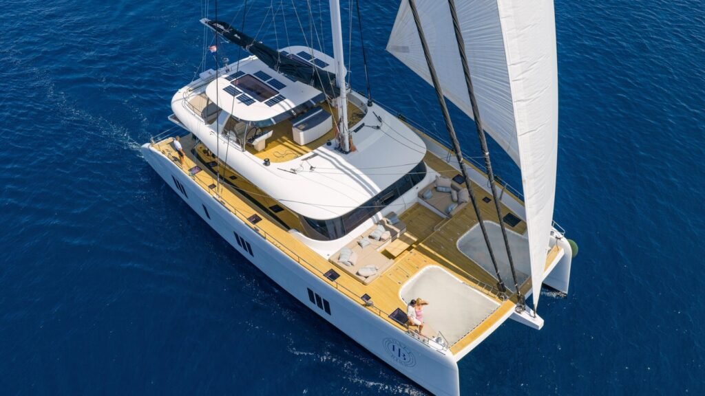 HONEYBIRD sailing catamaran under sail